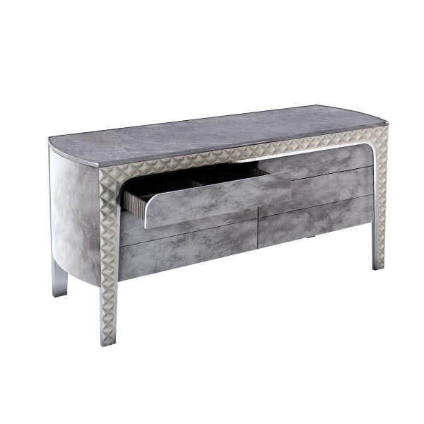 Side commode_Grey_euphoria_wood_fabric_rhombus_detail_metal_marble_container_drawers_2